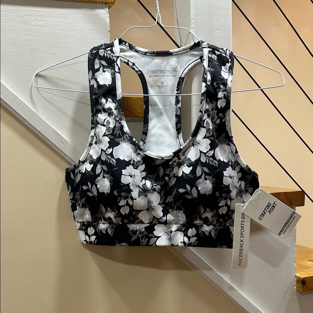 Starting Point Floral Black and White Sports Bra M